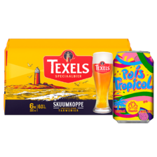 Texels speciaalbier*
tray van 4/6 flesjes/blikken à 30-50 cl,
fles à 75cl, flesje à 30cl of blik à 50cl
of Oedipus blik à 33 cl